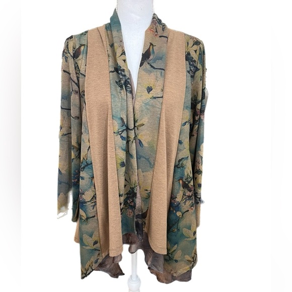 Soft Surroundings Brown/teal Tunic Jacket Top Open Front Size Petite Med NWT - Picture 1 of 5